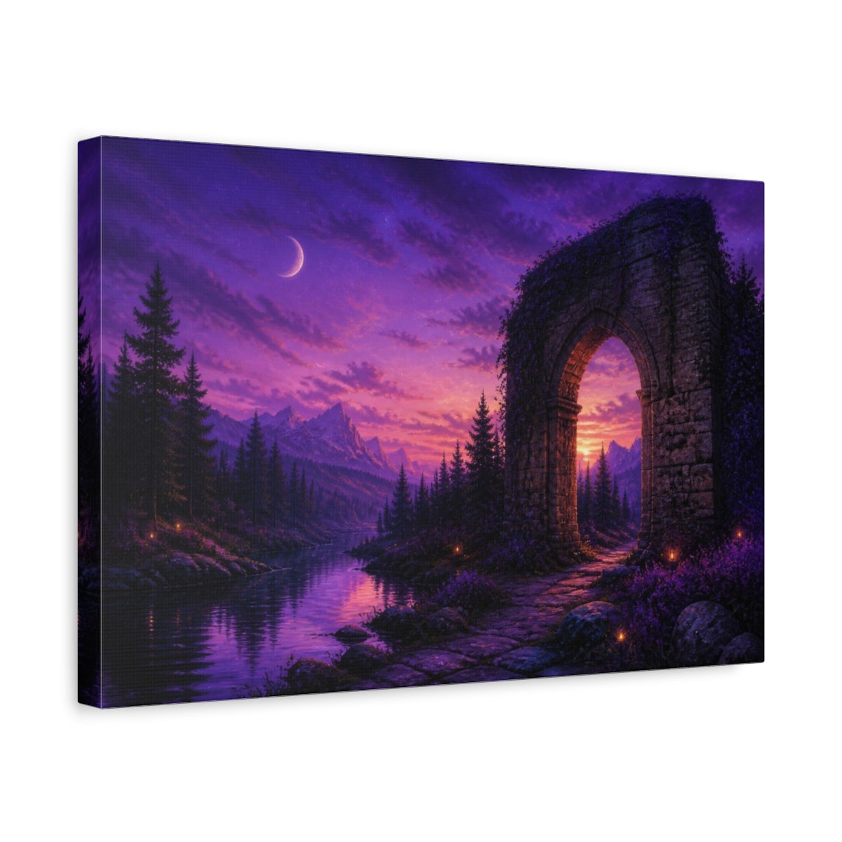 Side Mockup 4. Archway At Violet Dusk shown as canvas print
