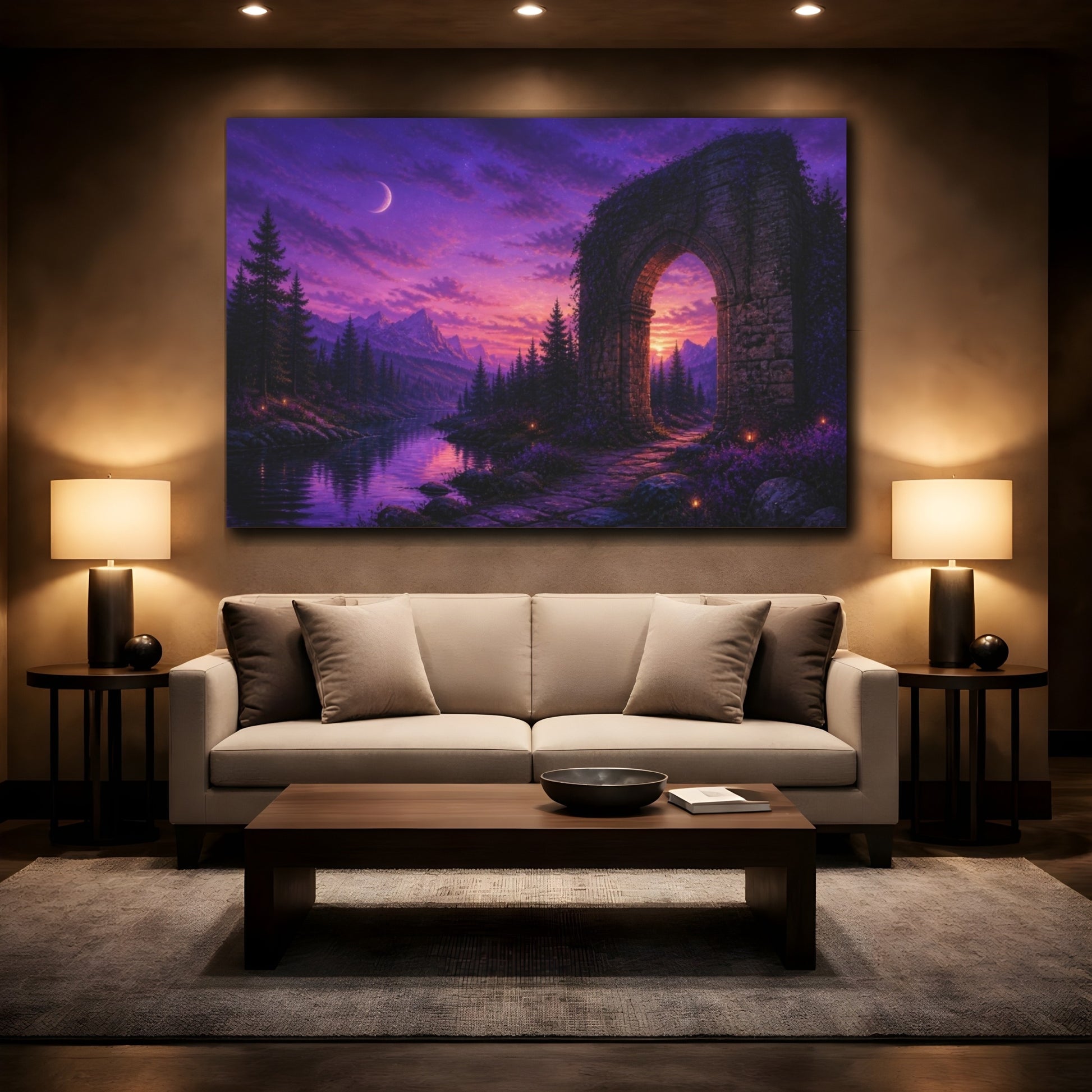 Mockup 2. Archway At Violet Dusk shown as canvas print