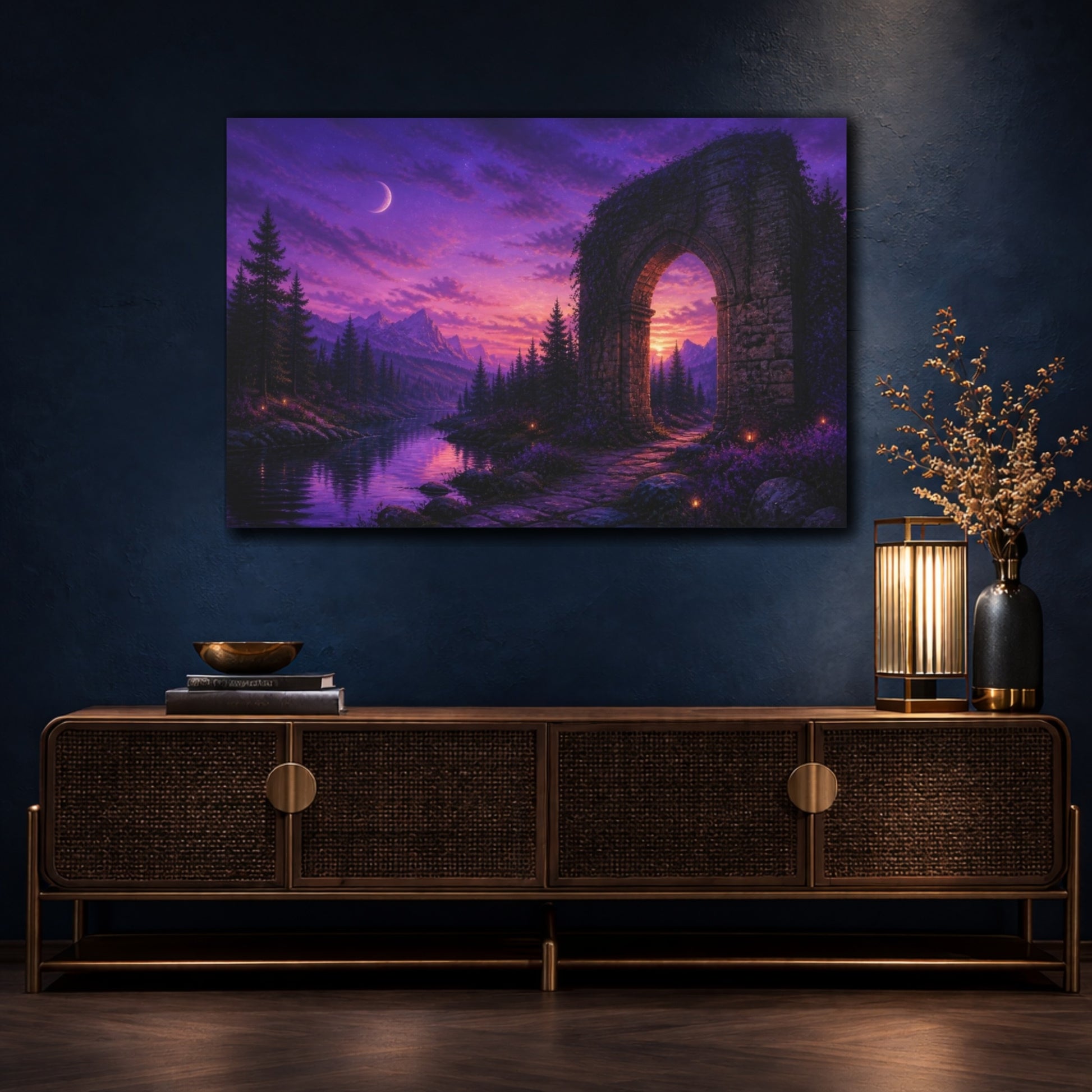 Mockup 4. Archway At Violet Dusk shown as canvas print