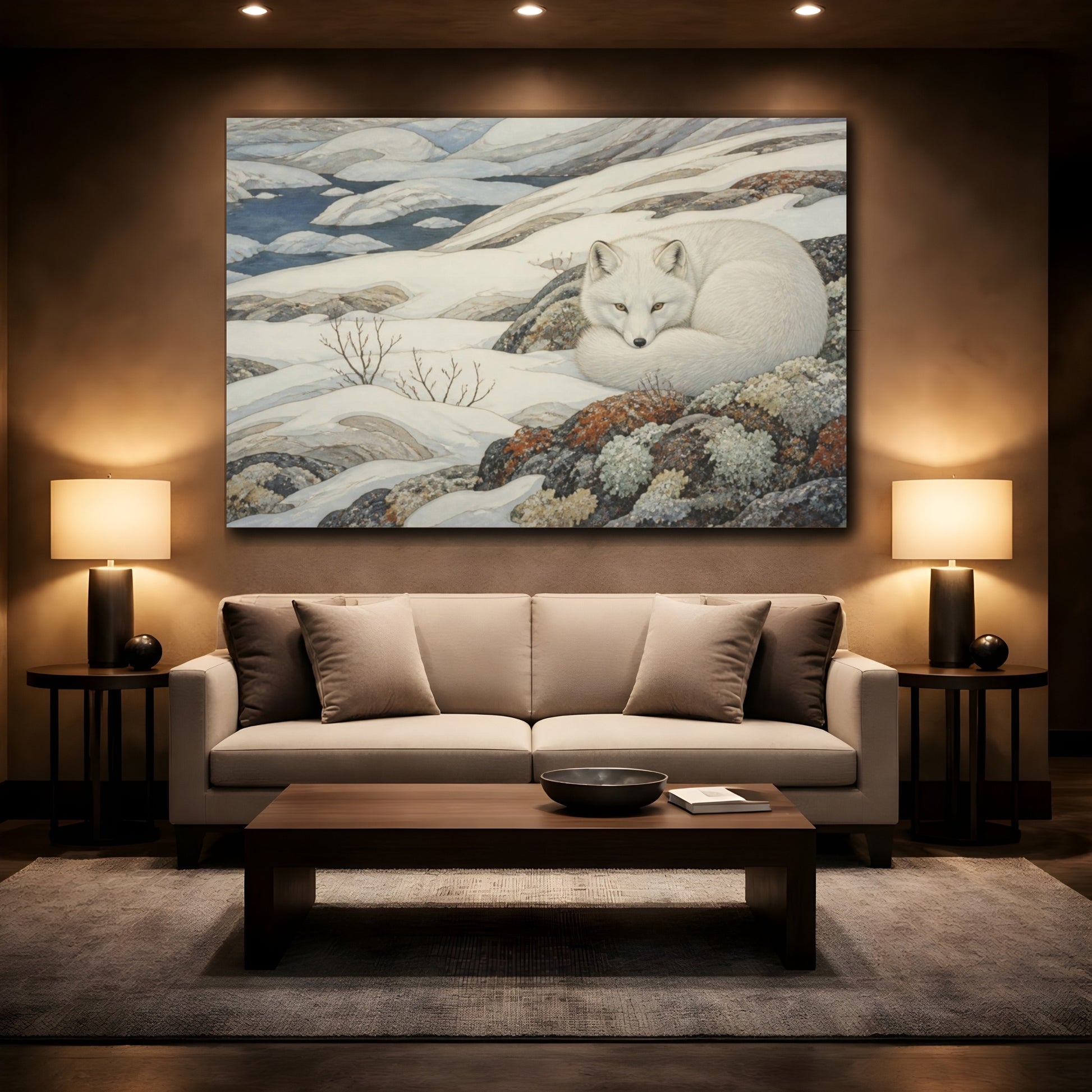 Mockup 2. Arctic Fox Nature Retreat shown as canvas print