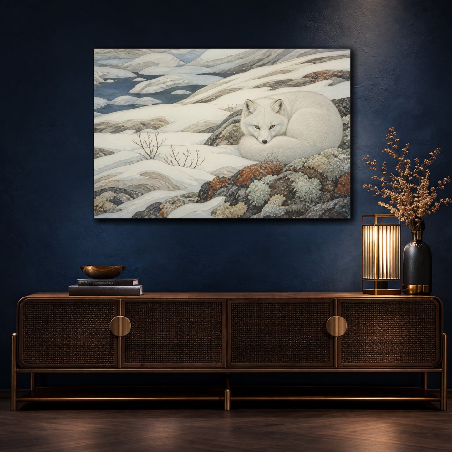 Mockup 4. Arctic Fox Nature Retreat shown as canvas print