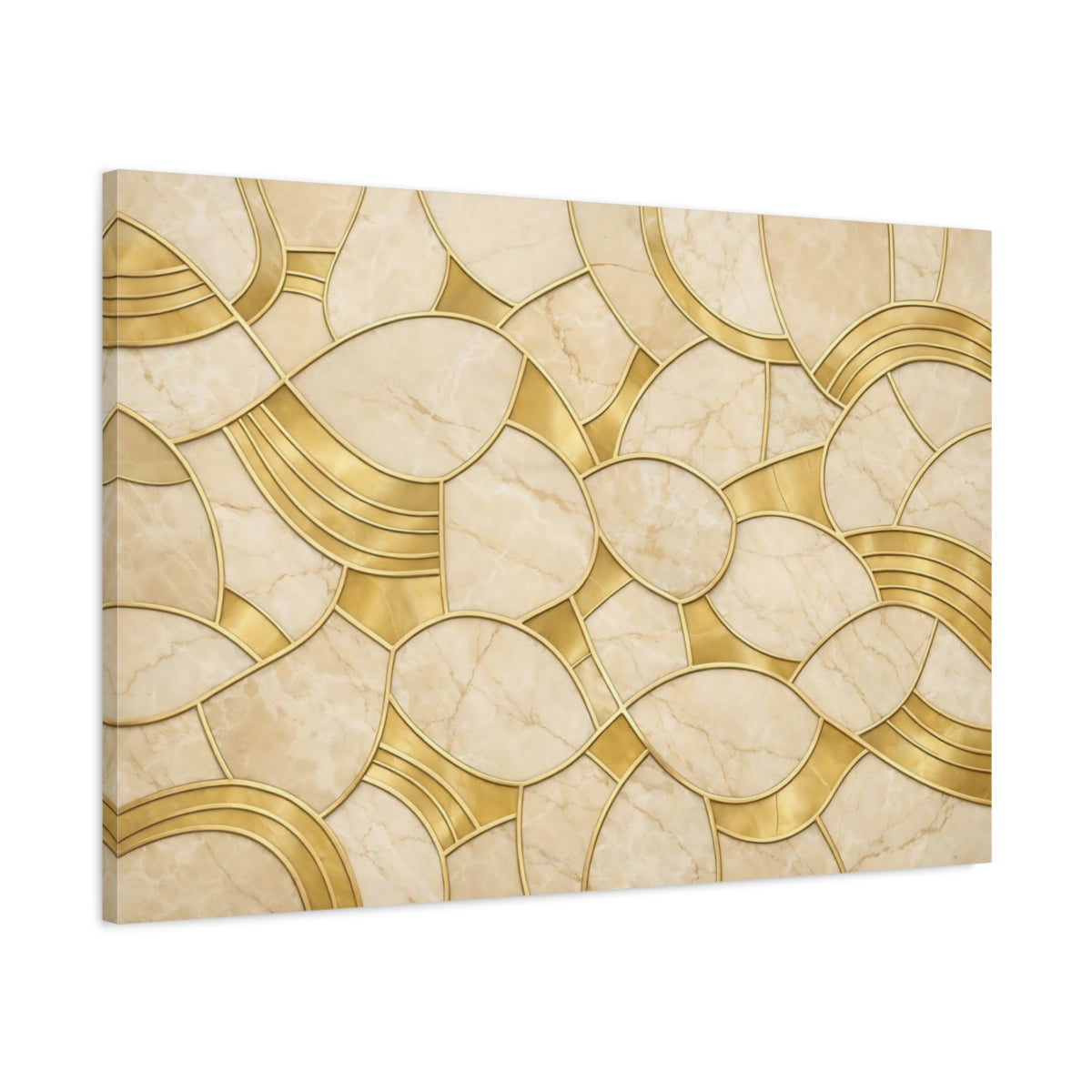 Side Mockup 1. Abstract Marble Pattern Gold And Beige shown as stretched canvas wall art