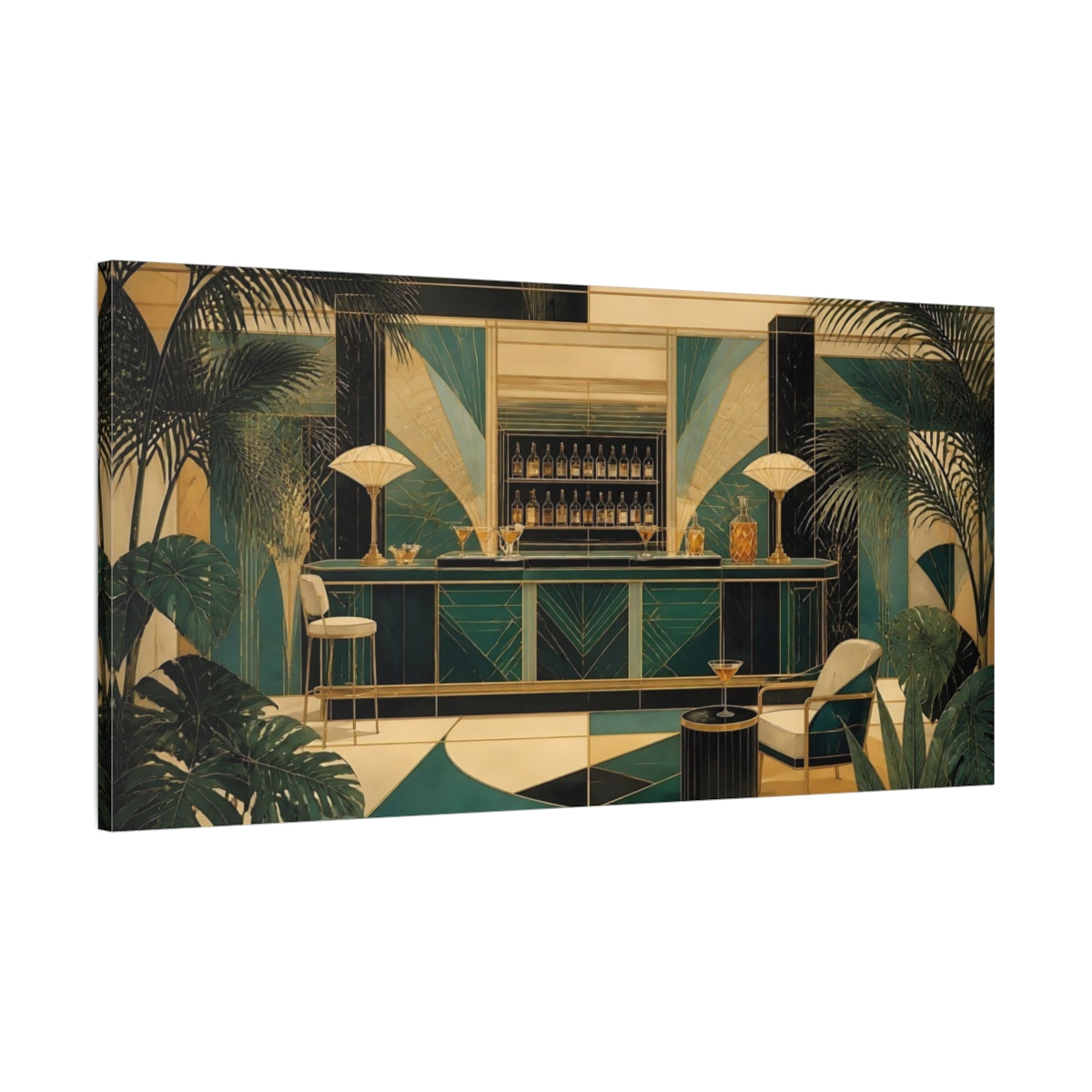 Main Mockup. Art Deco Teal Bar shown as canvas print