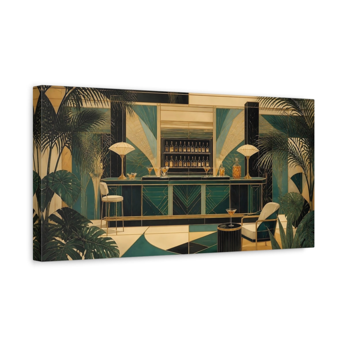 Side Mockup 3. Art Deco Teal Bar shown as canvas print