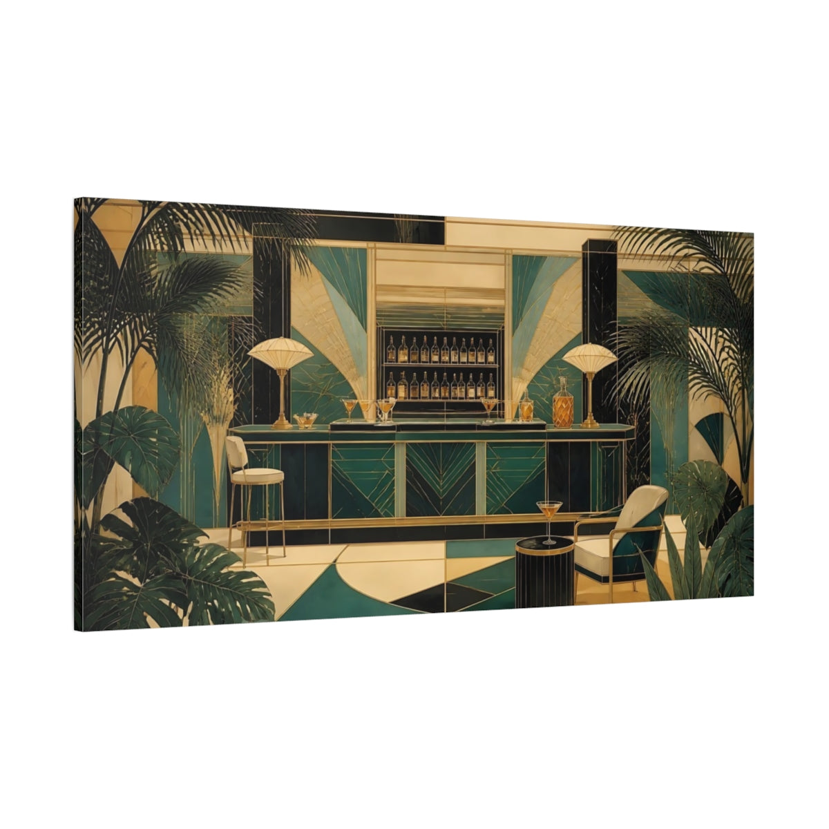 Side Mockup 2. Art Deco Teal Bar shown as canvas print