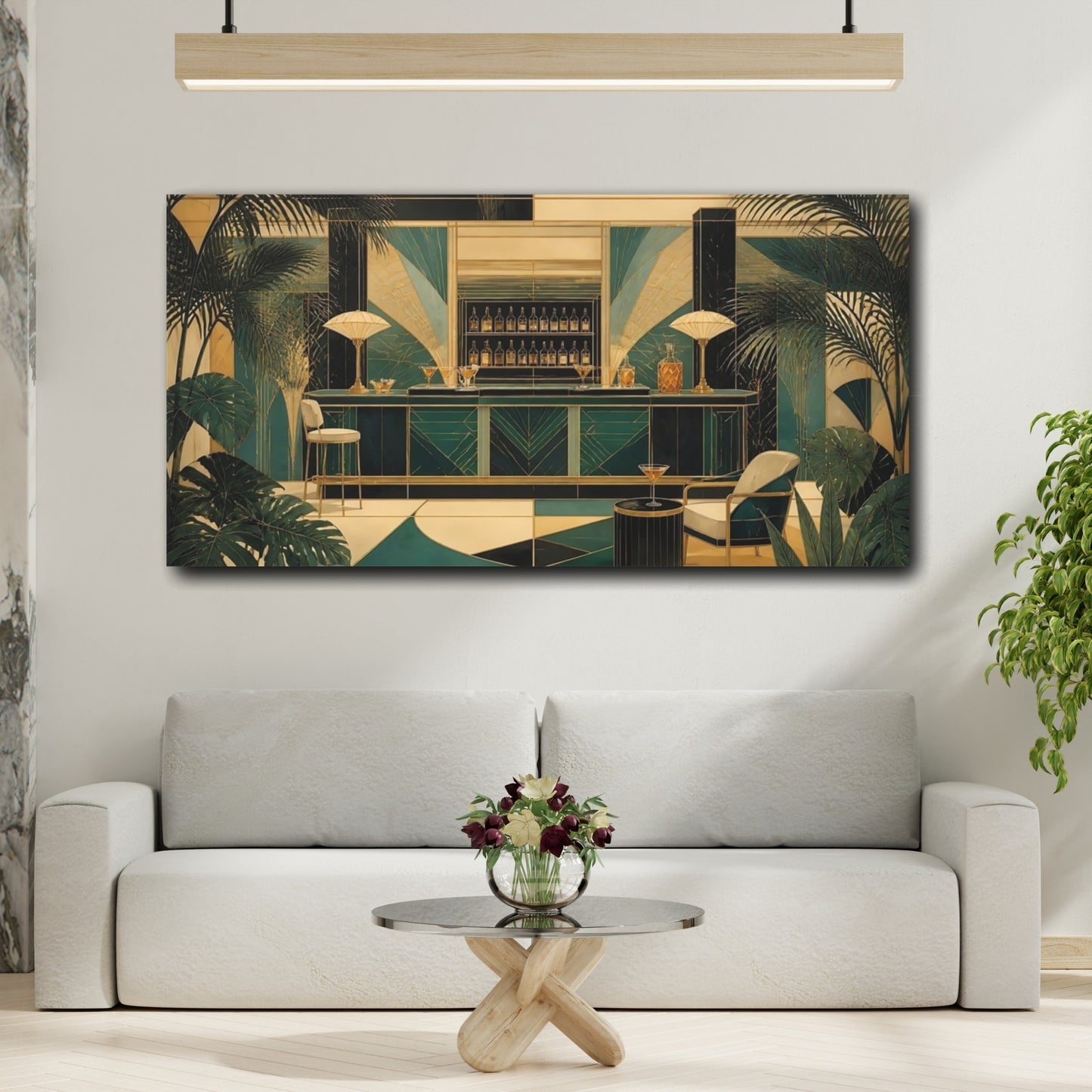 Mockup 2. Art Deco Teal Bar shown as canvas print