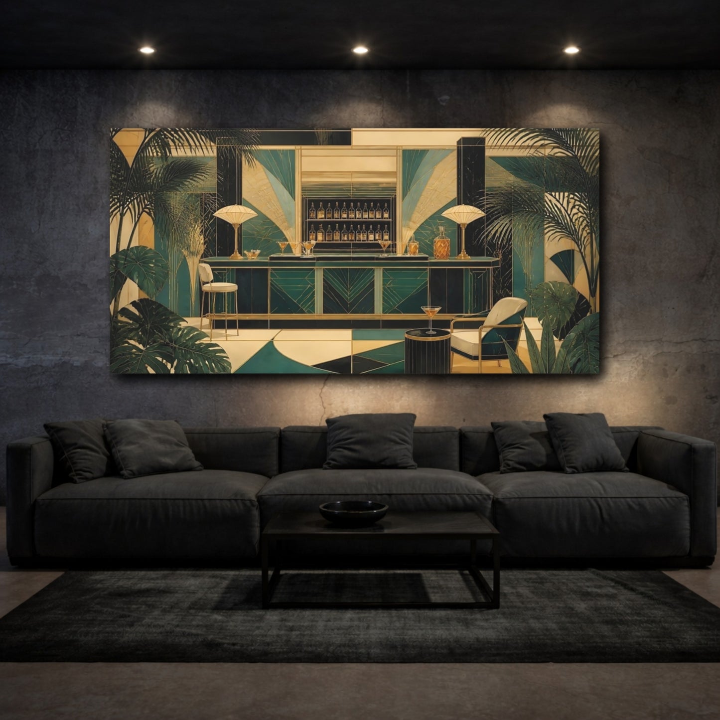 Mockup 3. Art Deco Teal Bar shown as canvas print