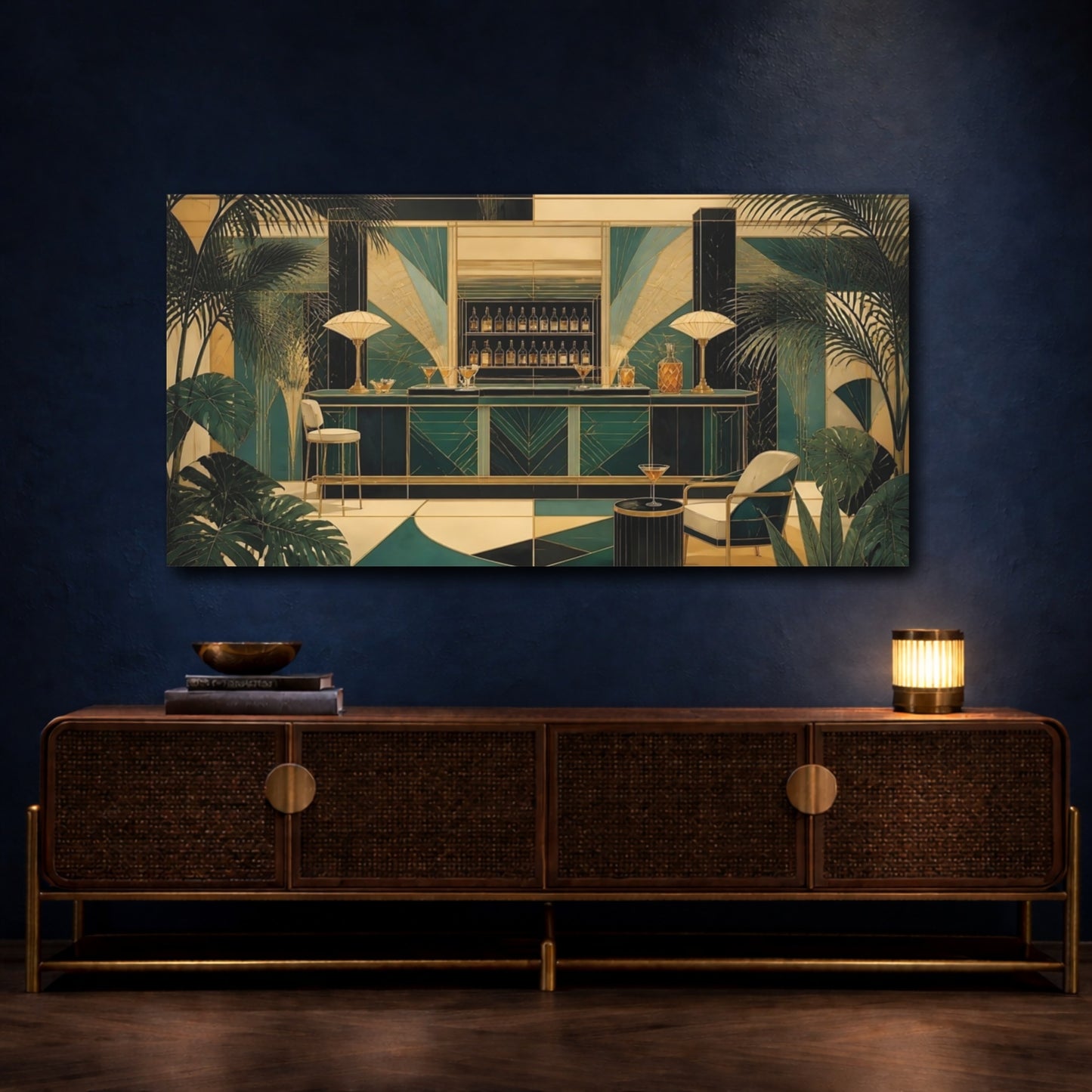 Mockup 4. Art Deco Teal Bar shown as canvas print
