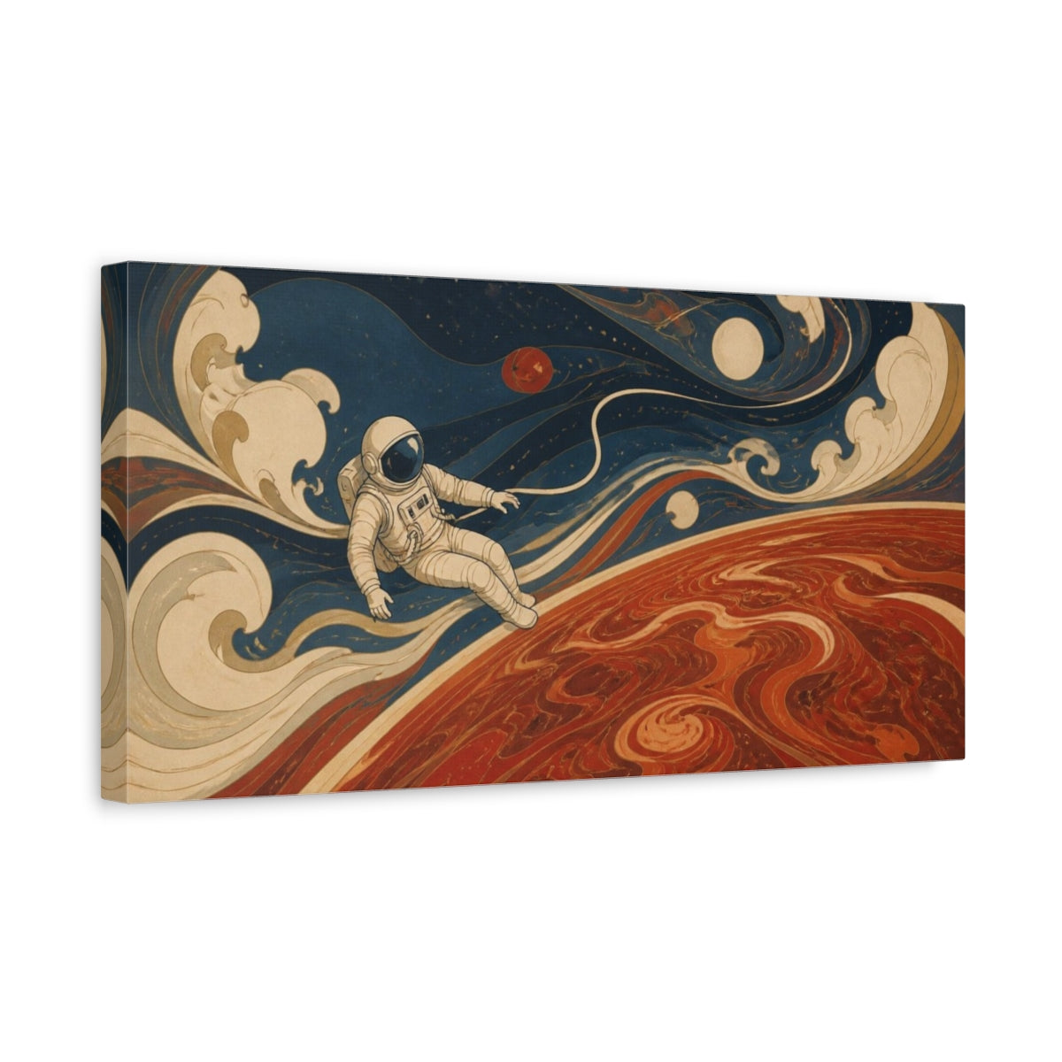 Side Mockup 3. Art Nouveau Astronaut shown as canvas print