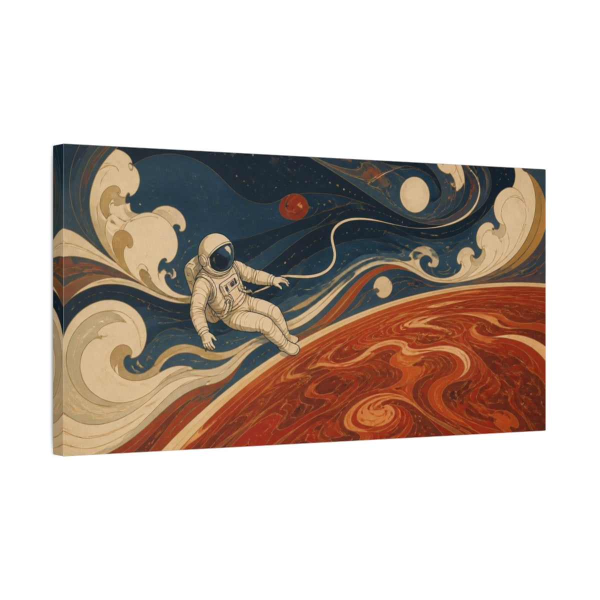 Side Mockup 1. Art Nouveau Astronaut shown as canvas print