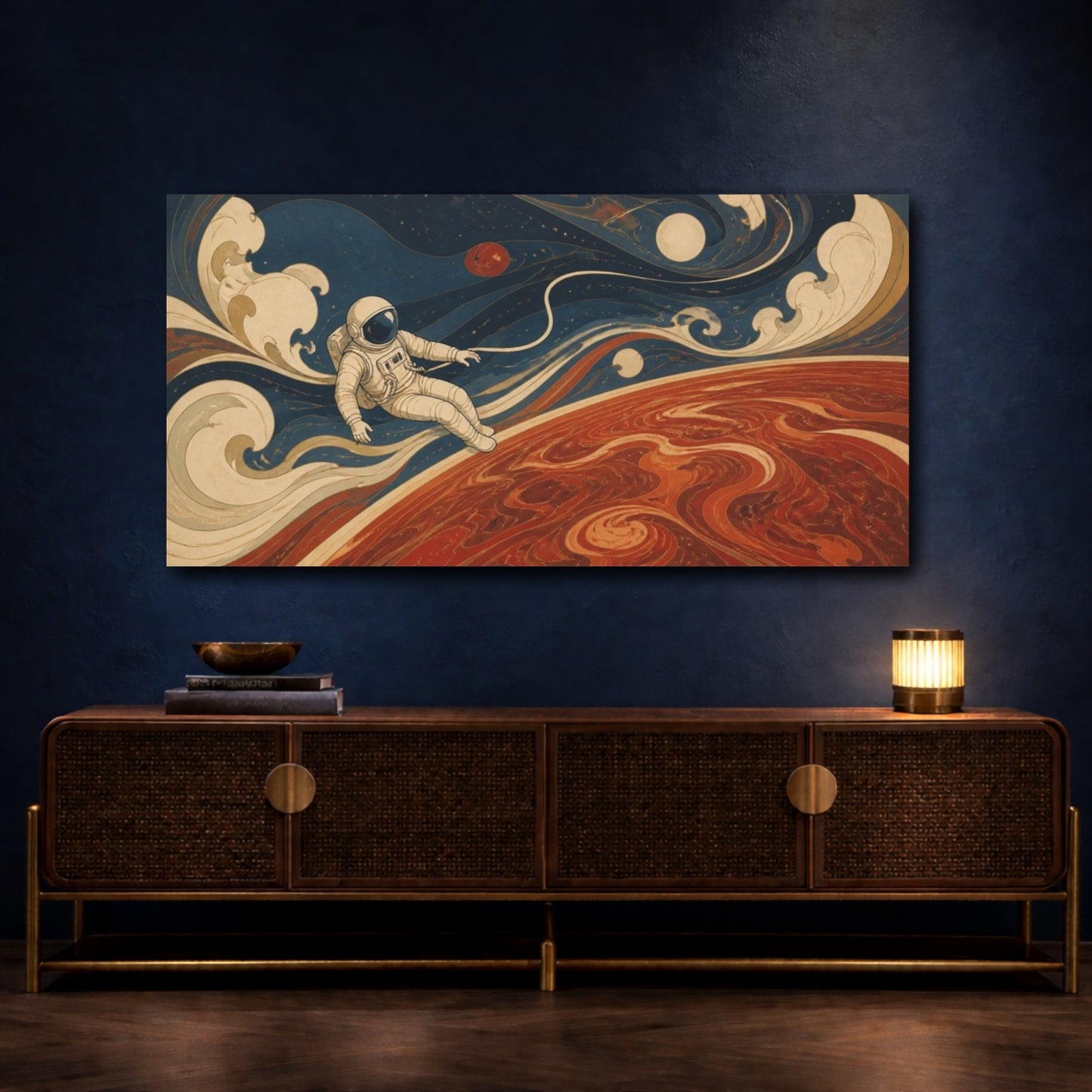 Mockup 4. Art Nouveau Astronaut shown as canvas print