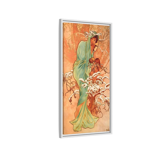 Art Nouveau Mucha Framed Canvas Print - Large Elegant Woman in Nature