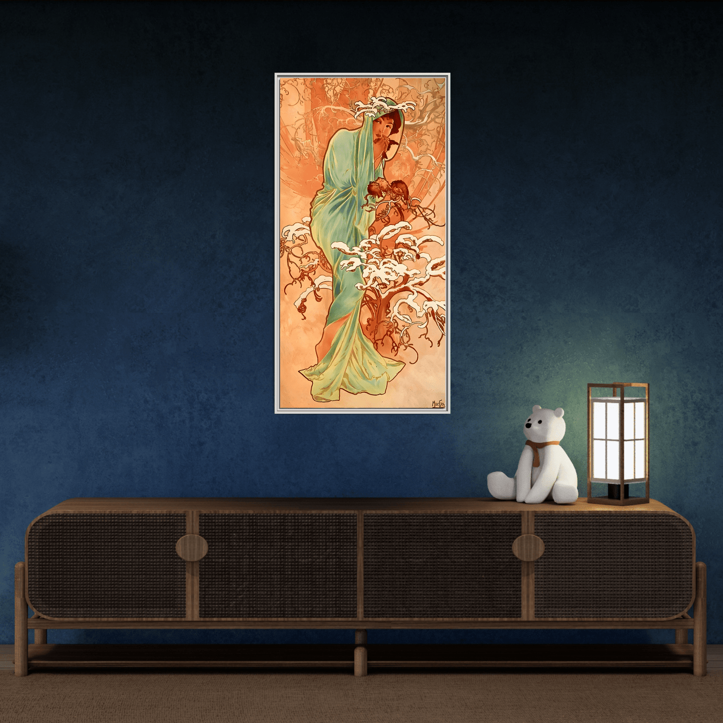 Art Nouveau Mucha Framed Canvas Print - Large Elegant Woman in Nature - YesArtYes