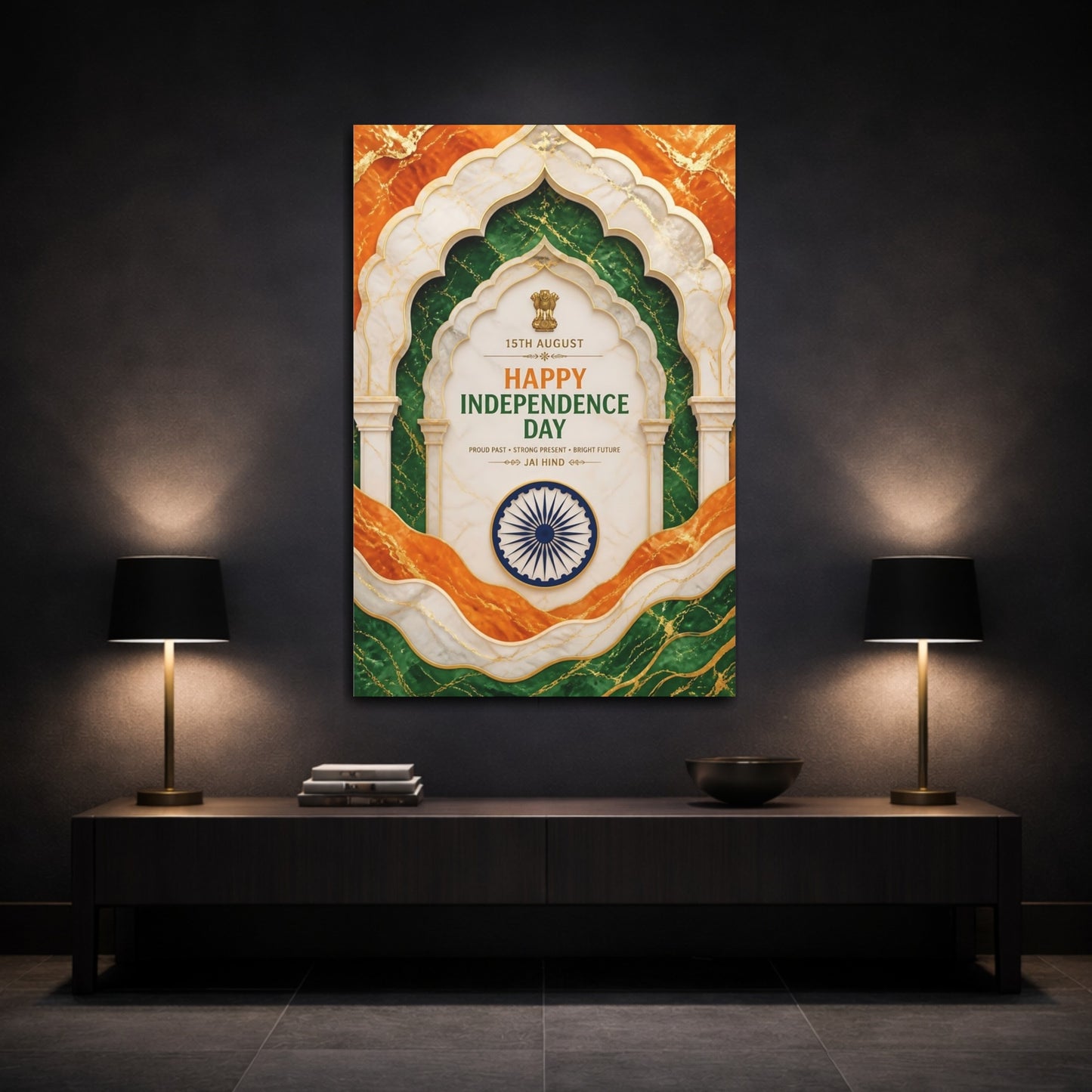 Mockup 3. Ashoka Chakra Marble Arch shown as canvas print