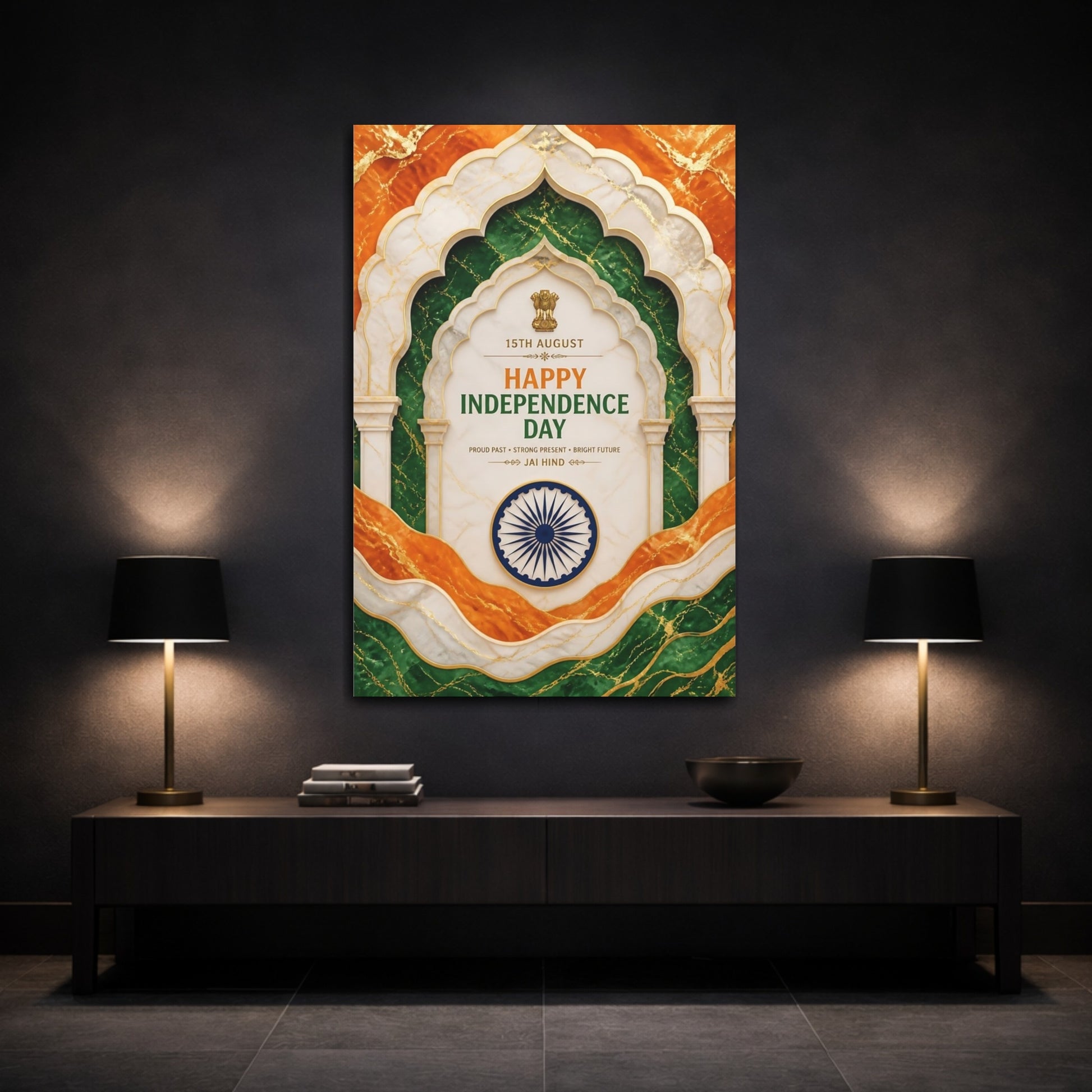 Mockup 3. Ashoka Chakra Marble Arch shown as canvas print