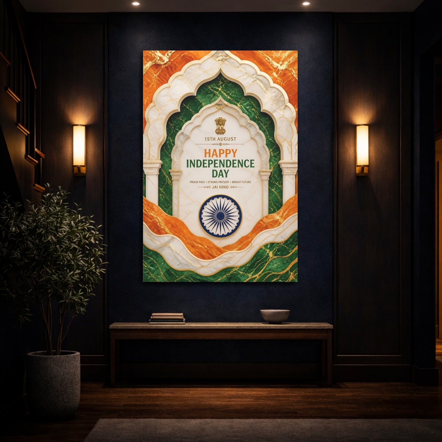 Mockup 4. Ashoka Chakra Marble Arch shown as canvas print