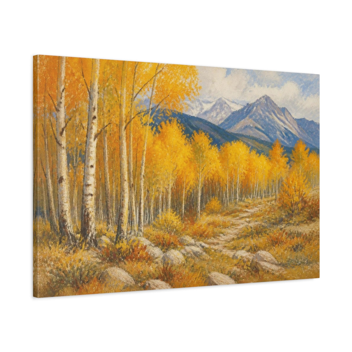 Main Mockup. Aspen Grove In Autumn shown as canvas print