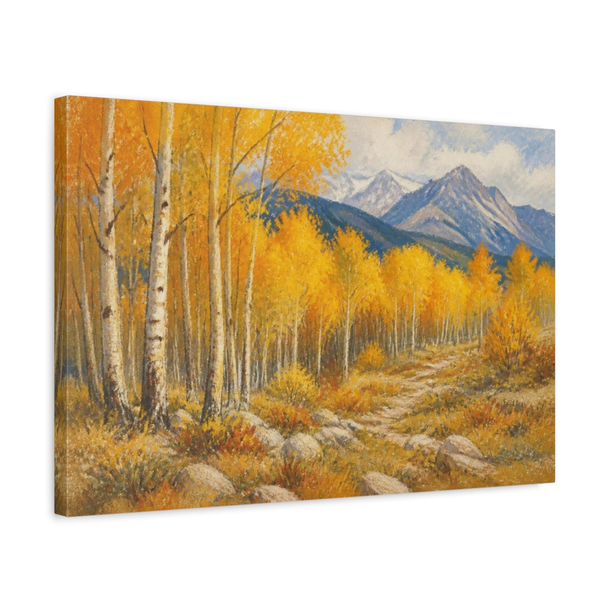 Side Mockup 3. Aspen Grove In Autumn shown as canvas print