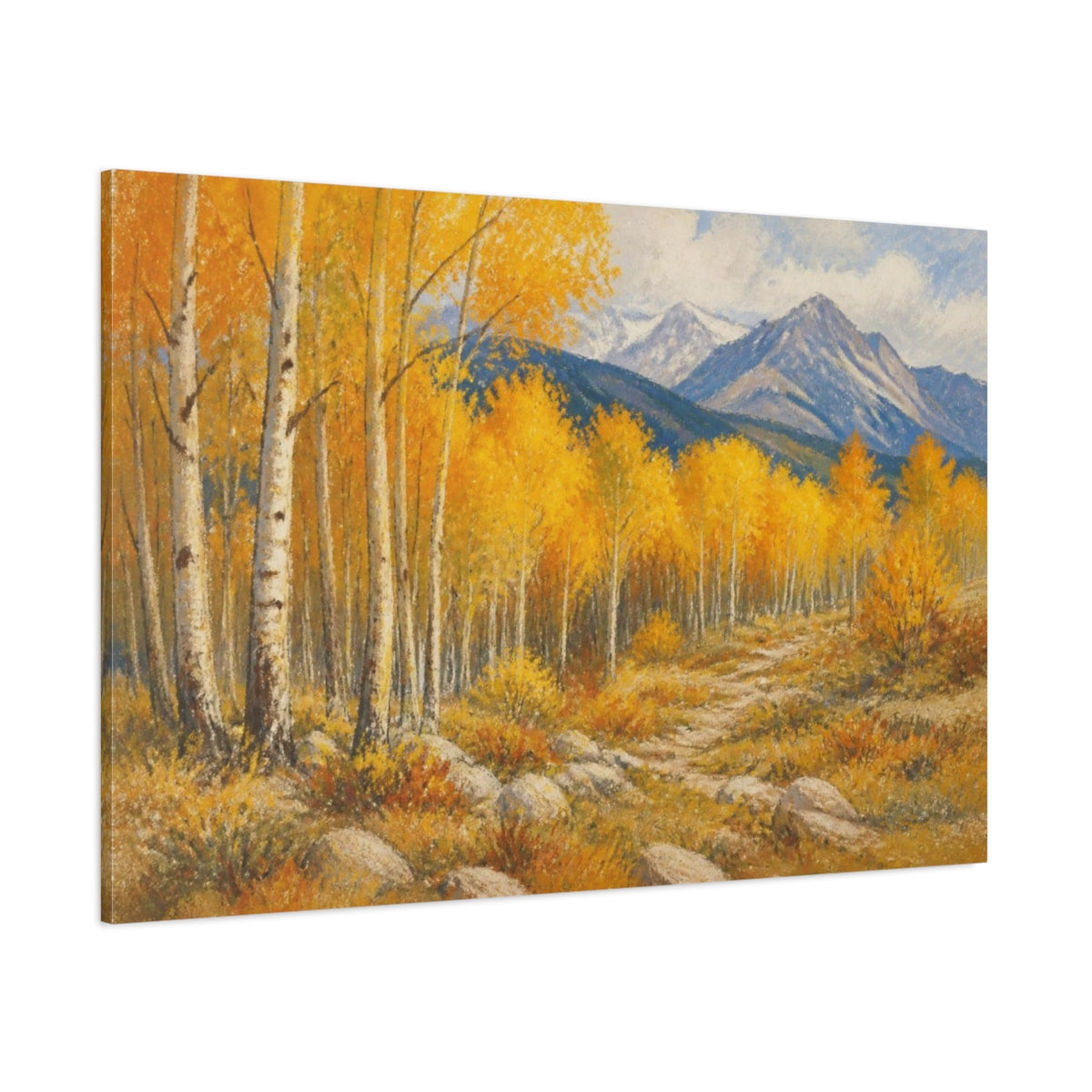 Side Mockup 1. Aspen Grove In Autumn shown as canvas print