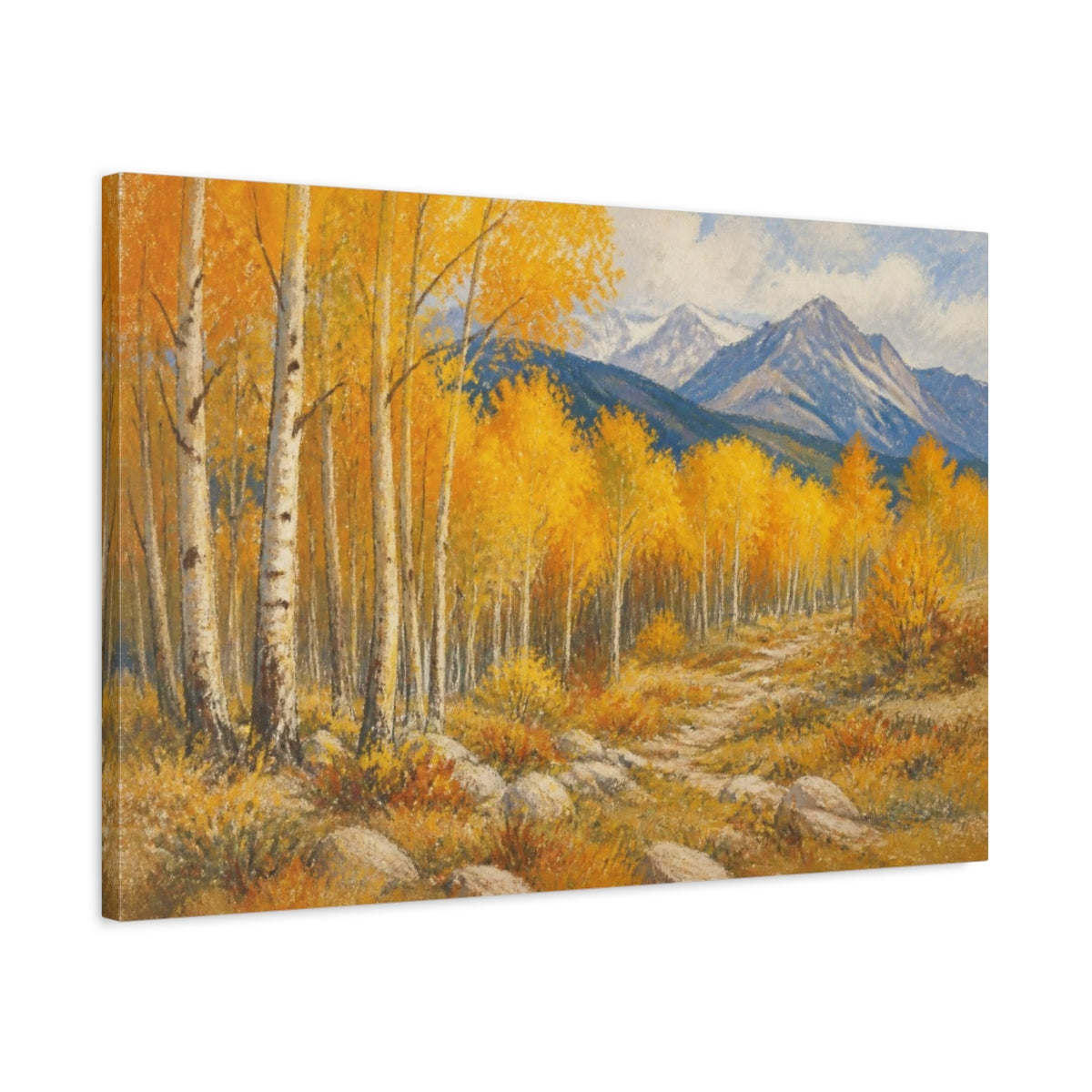 Side Mockup 2. Aspen Grove In Autumn shown as canvas print