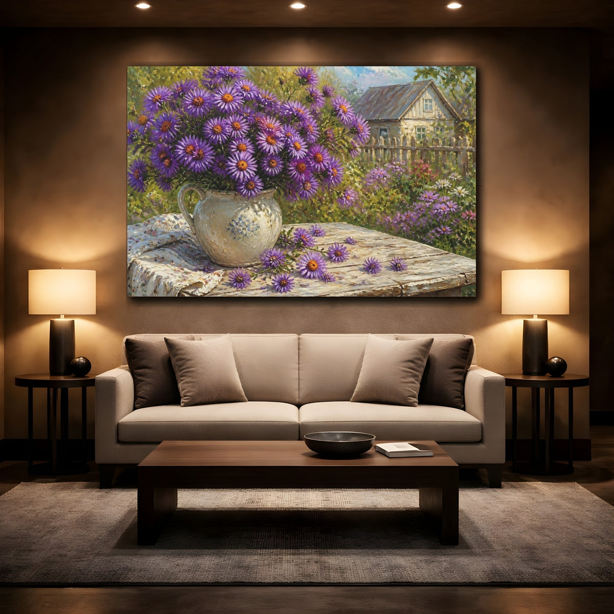 Mockup 2. Asters In Rustic Pitcher shown as canvas print