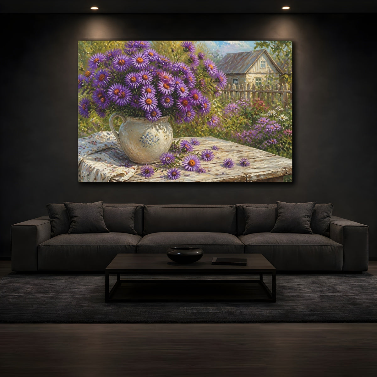 Mockup 3. Asters In Rustic Pitcher shown as canvas print