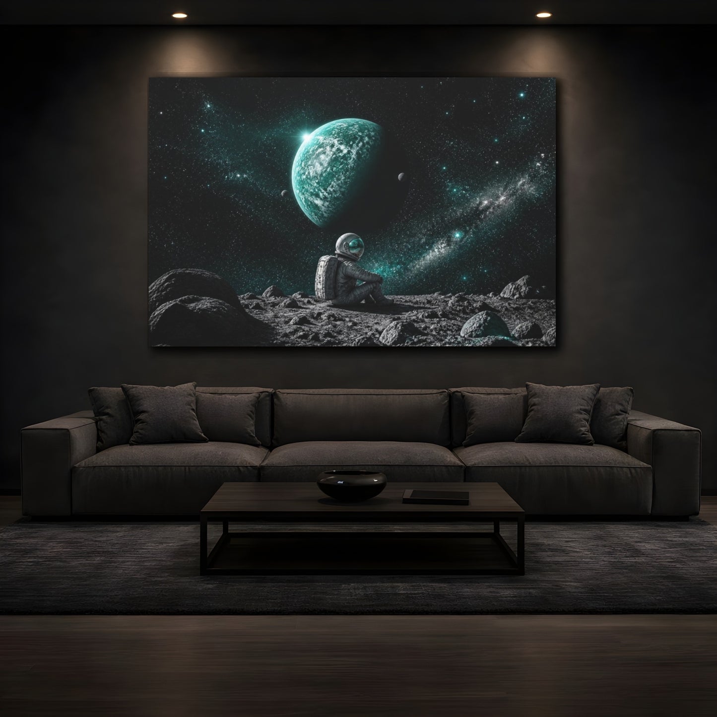 Mockup 3. Astronaut Gazing At Turquoise Planet shown as canvas print