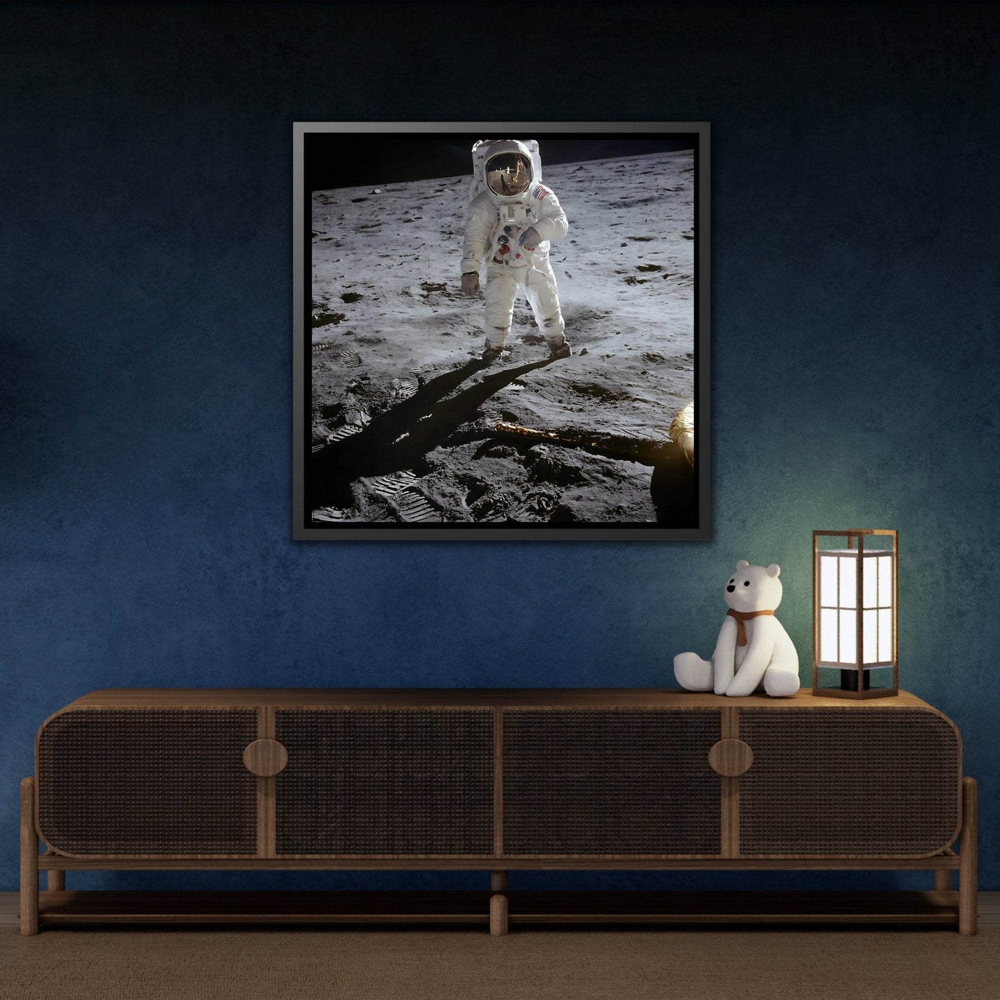 Astronaut Home Decor Canvas Prints in Exclusive Frame - Square Astronauts NASA Apollo 11 Wall Art Print