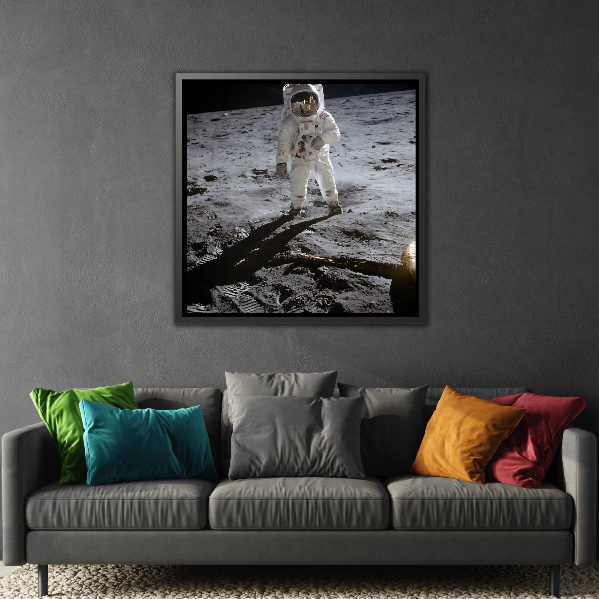 Astronaut Home Decor Canvas Prints in Exclusive Frame - Square Astronauts NASA Apollo 11 Wall Art Print