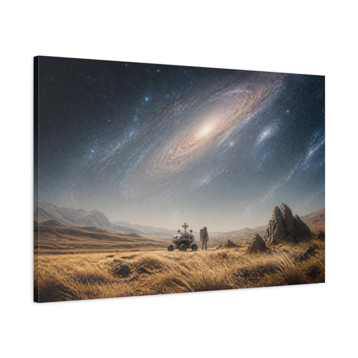 Main Mockup. Astronaut On Alien Plain shown as canvas print