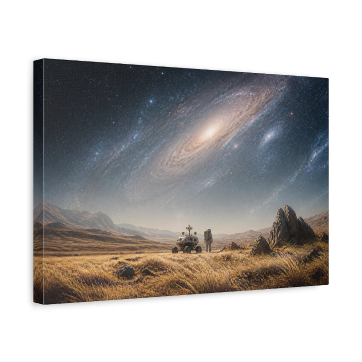 Side Mockup 4. Astronaut On Alien Plain shown as canvas print