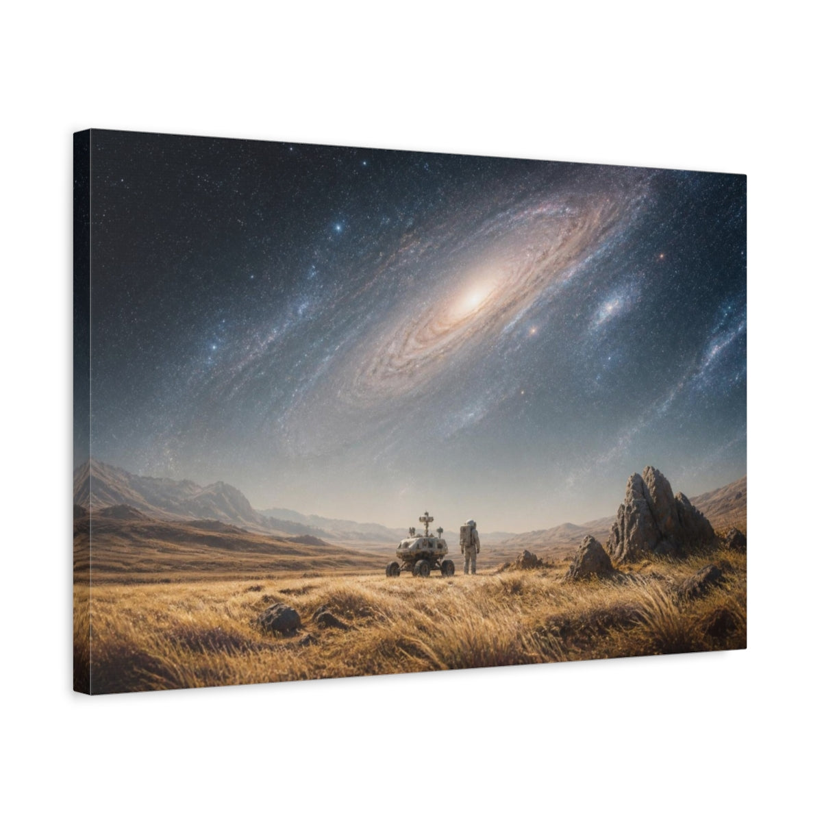 Side Mockup 3. Astronaut On Alien Plain shown as canvas print