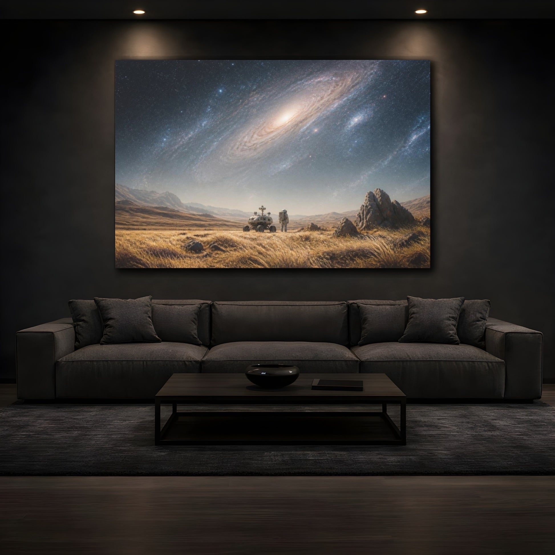 Mockup 3. Astronaut On Alien Plain shown as canvas print