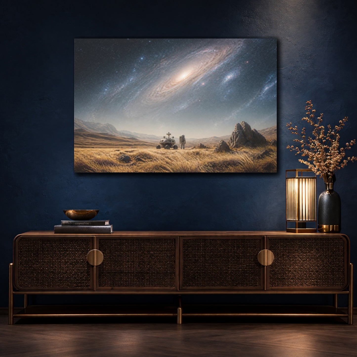 Mockup 4. Astronaut On Alien Plain shown as canvas print