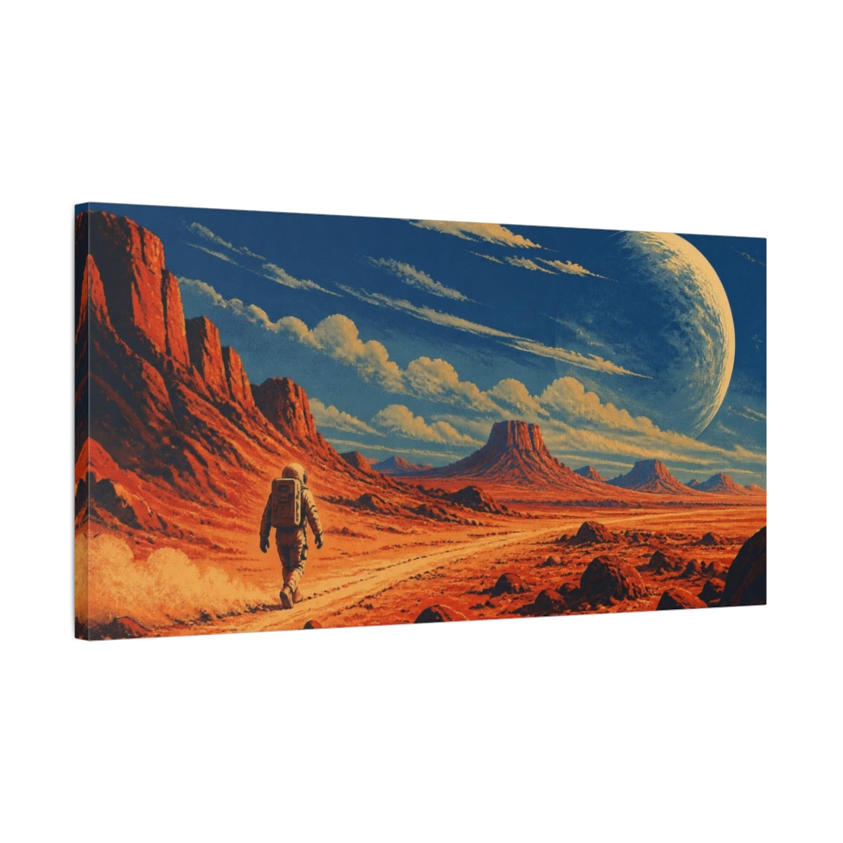 Side Mockup 1. Astronaut On Red Planet shown as canvas print