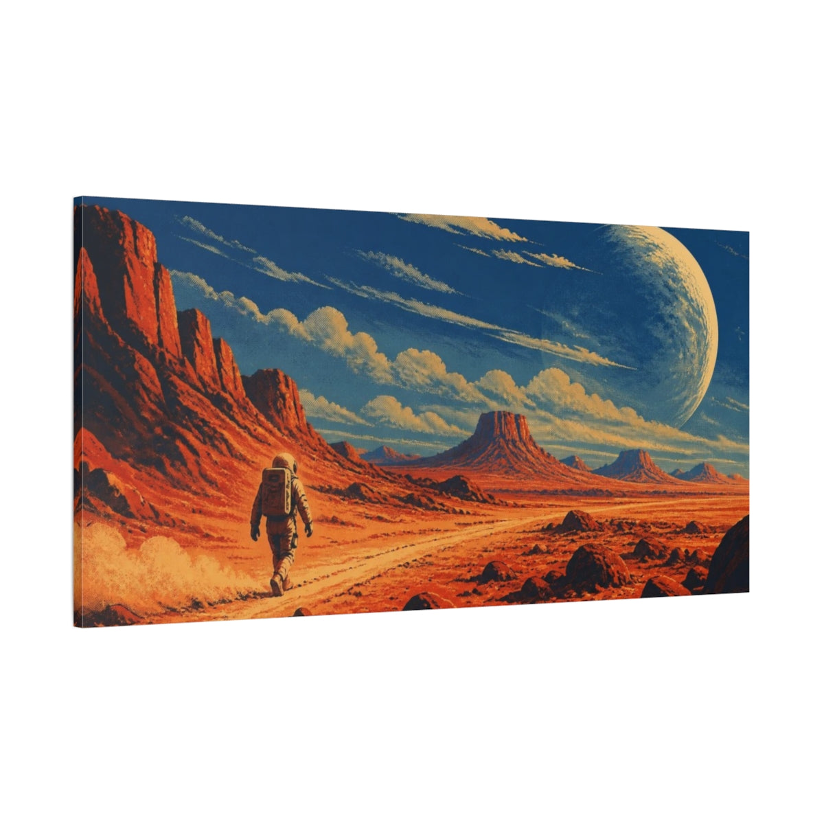 Side Mockup 2. Astronaut On Red Planet shown as canvas print