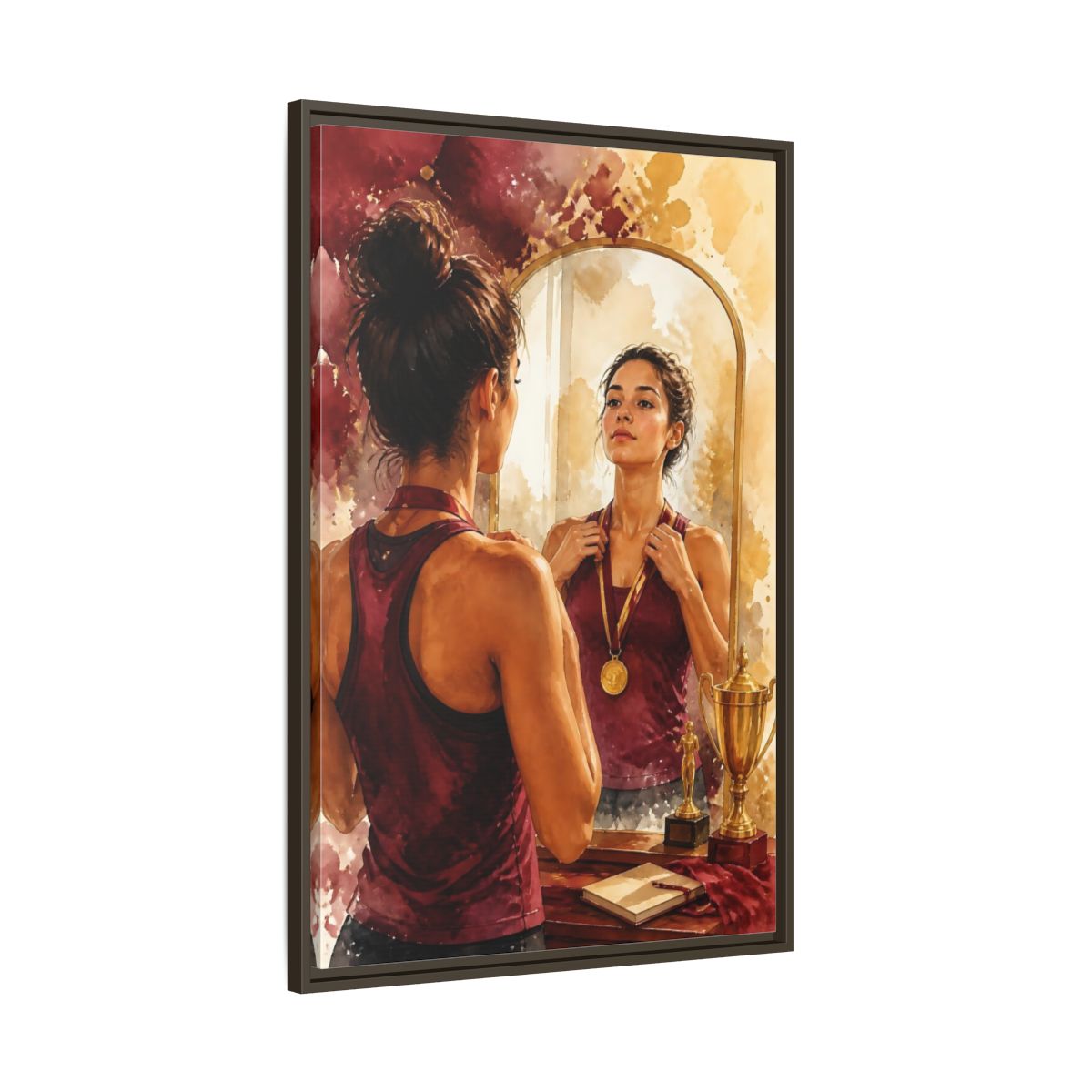 Main Mockup. Athlete In The Mirror shown as framed canvas print