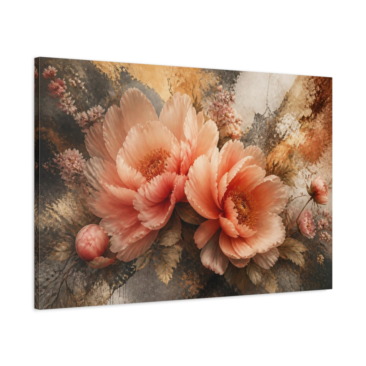 Main Mockup. Atmospheric Blush Peonies shown as canvas print