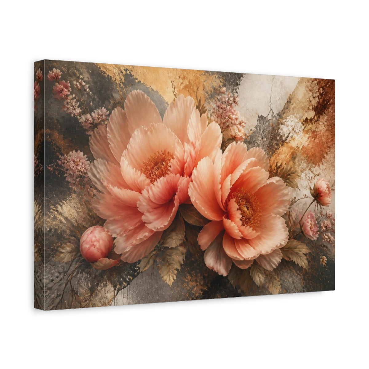 Side Mockup 4. Atmospheric Blush Peonies shown as canvas print