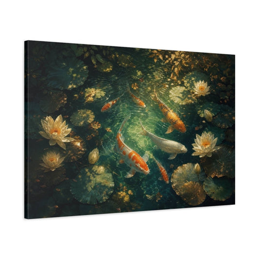 Atmospheric Cinematic Realism Koi Beneath Dappled Canvas Print Wall Art – Living Room Decor, Above Couch - YesArtYes
