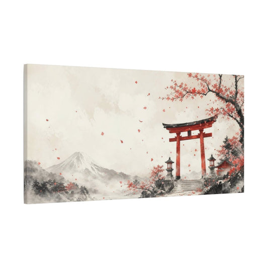 Atmospheric Ink Wash Mountain Shrine Gate Canvas Print – Living Room, Above Console Table - YesArtYes
