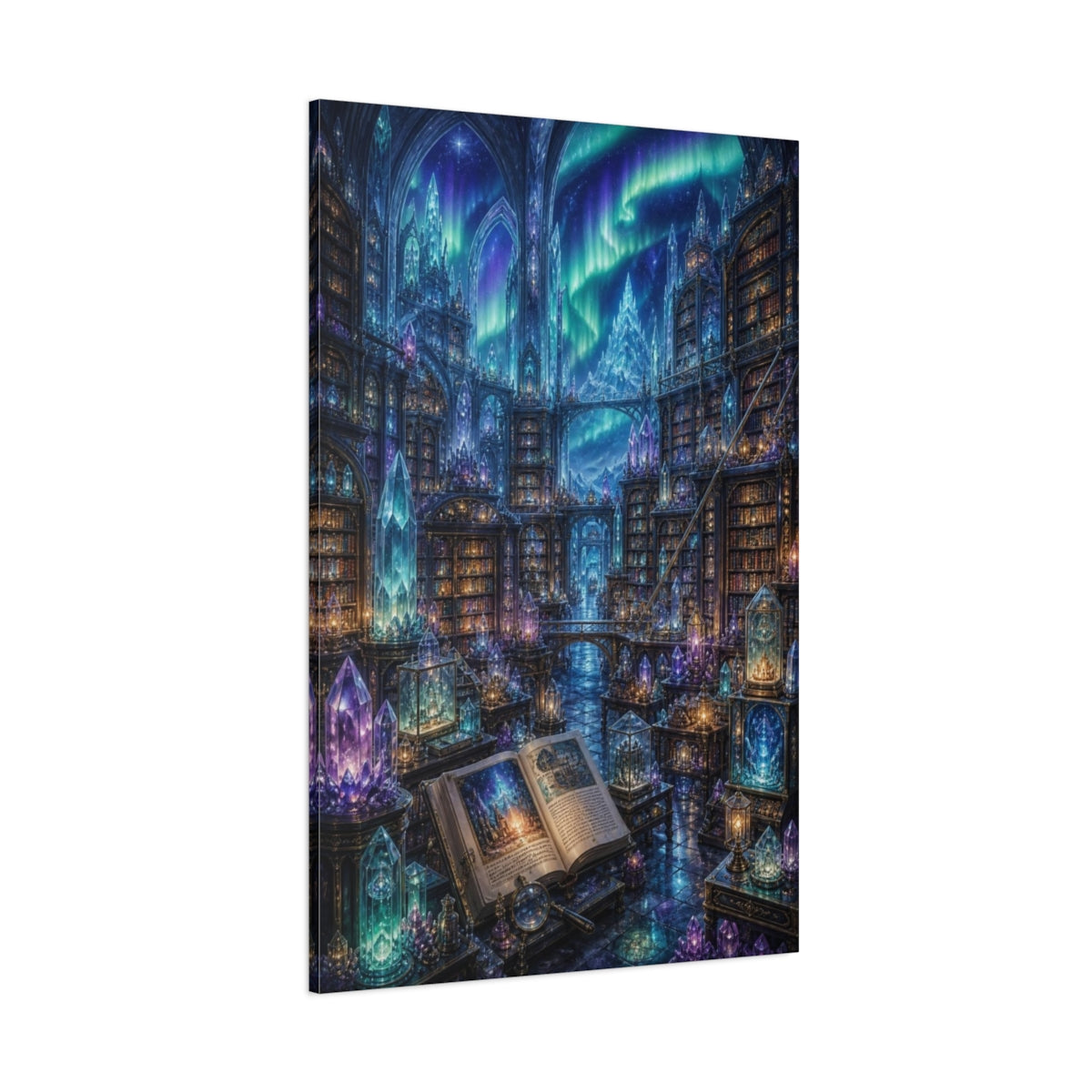 Side Mockup 1. Aurora Crystal Library shown as canvas print