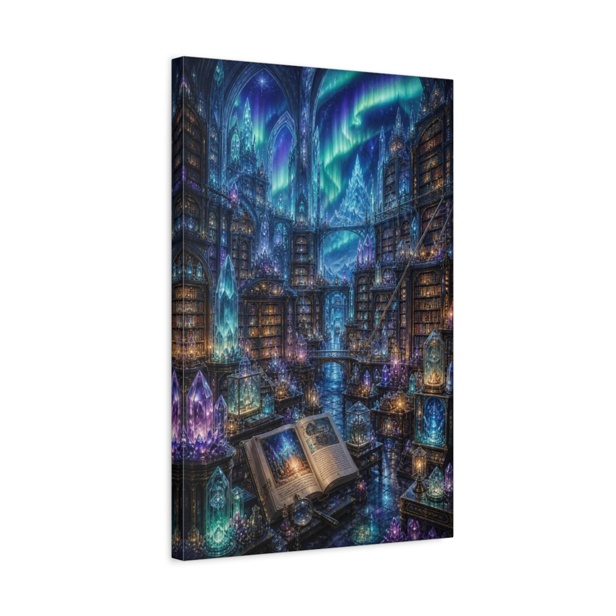 Side Mockup 3. Aurora Crystal Library shown as canvas print