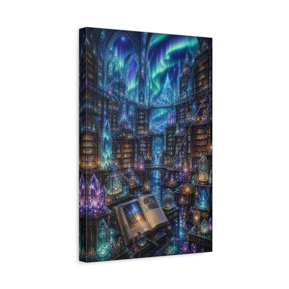 Side Mockup 4. Aurora Crystal Library shown as canvas print