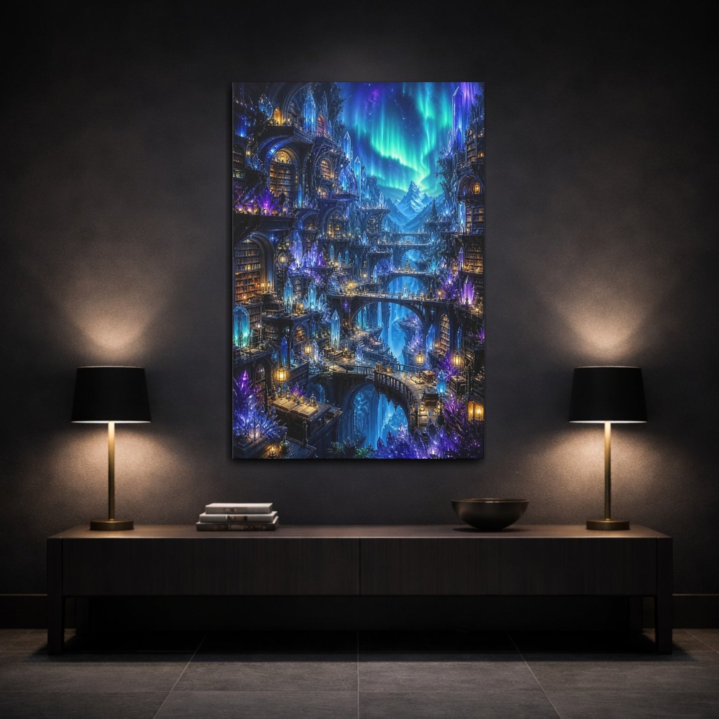 Mockup 3. Aurora Crystal Library shown as canvas print