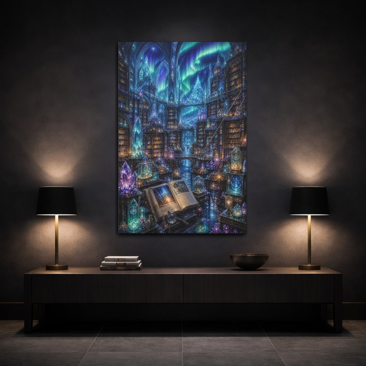 Mockup 3. Aurora Crystal Library shown as canvas print