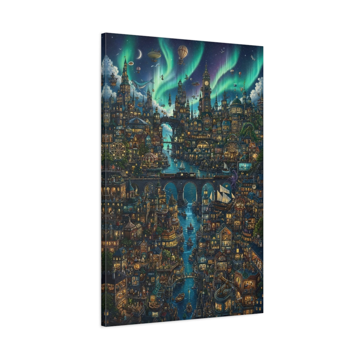 Main Mockup. Aurora Harbor City shown as canvas print