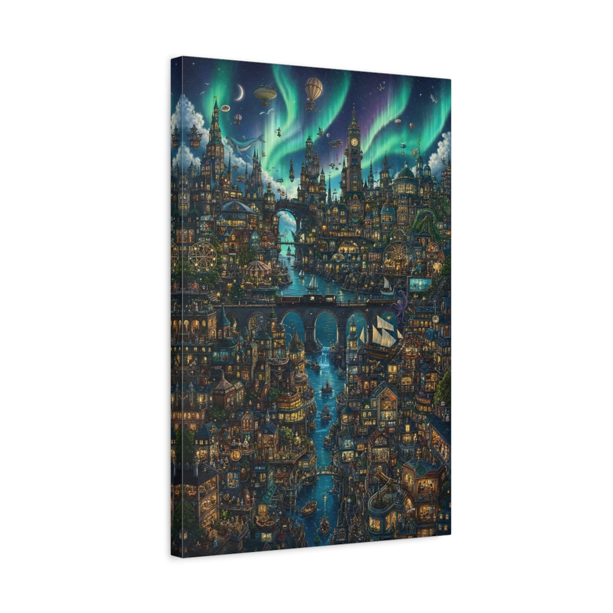 Side Mockup 3. Aurora Harbor City shown as canvas print