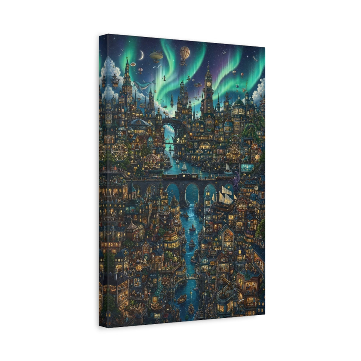Side Mockup 4. Aurora Harbor City shown as canvas print