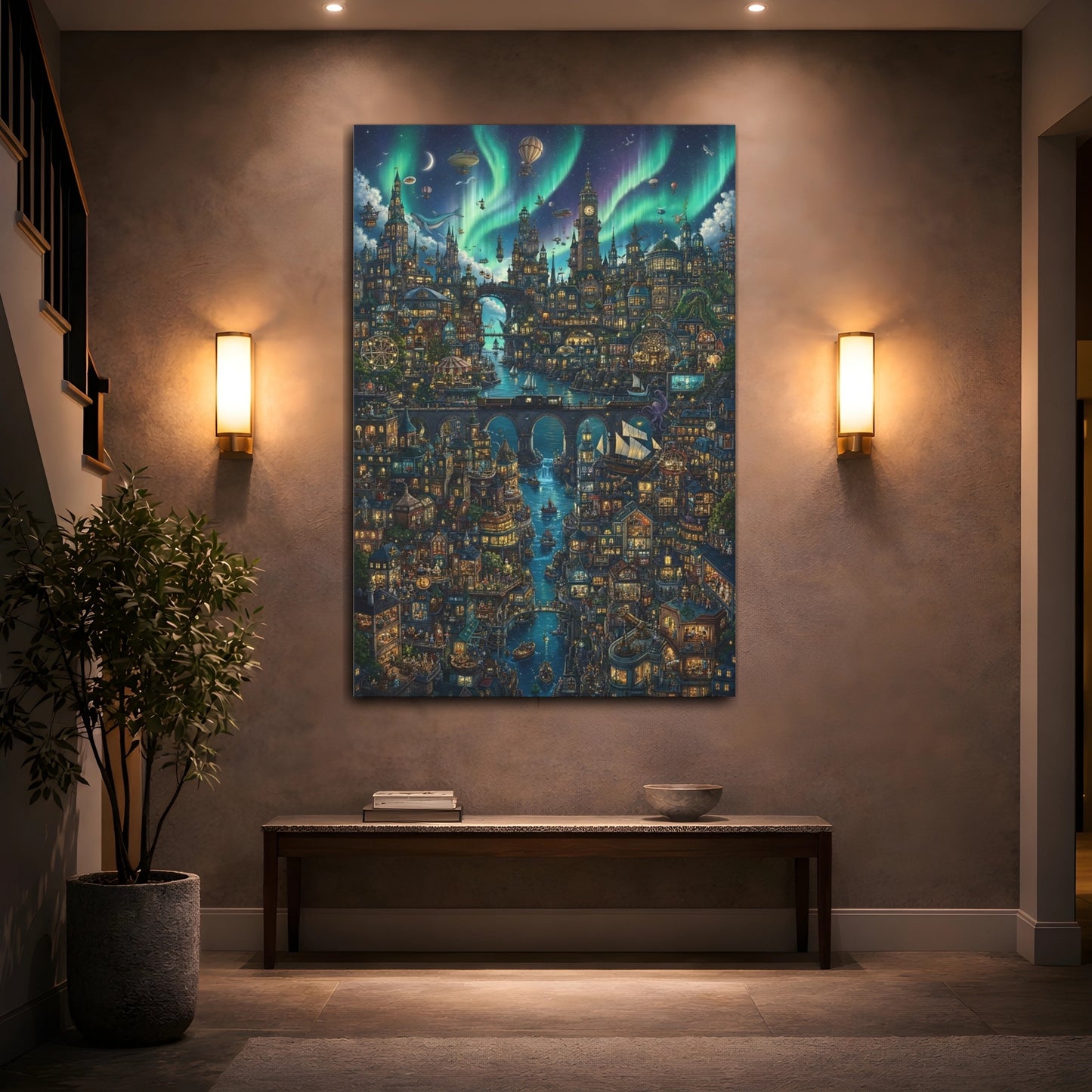 Mockup 2. Aurora Harbor City shown as canvas print
